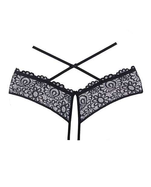 Adore Crayzee Open Panty w/Criss Cross Waist Straps & Lace Black O/S - Image 4