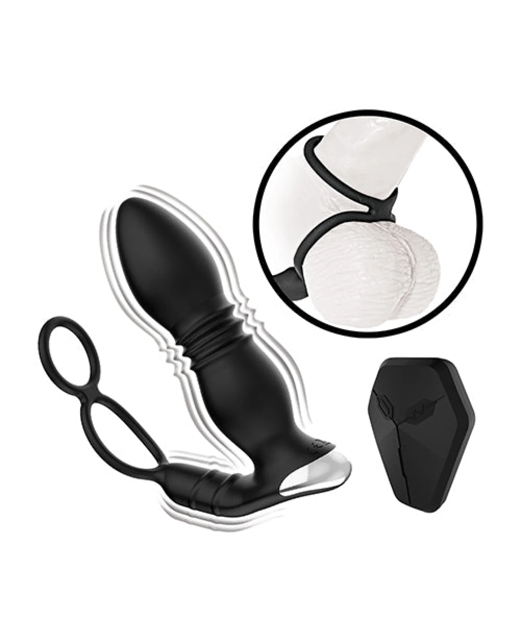 Ass-station Remote Prostate Power Plug w/Cock & Ball Ring - Black - Image 3
