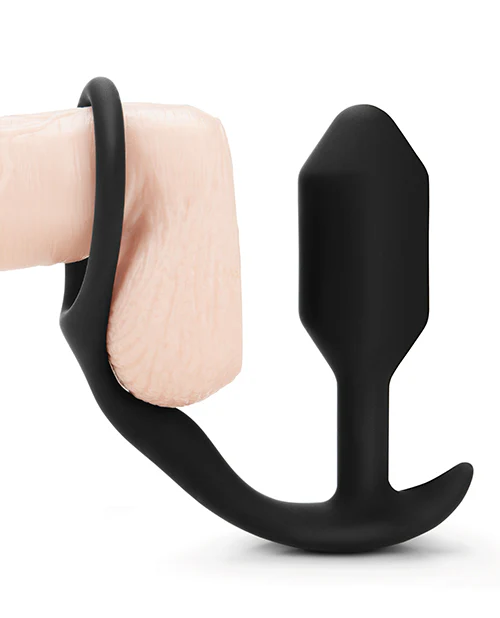 B-Vibe Snug & Tug Weighted Silicone & Penis Ring - 128 g Black - Image 3