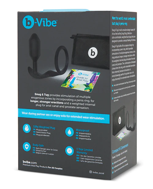 B-Vibe Snug & Tug Weighted Silicone & Penis Ring - 128 g Black - Image 4