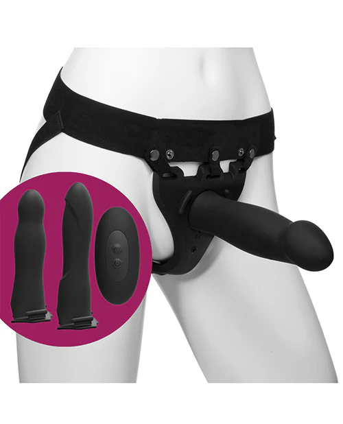 Body Extensions Be Naughty Vibrating 4 Piece Strap On Set - Black - Image 2