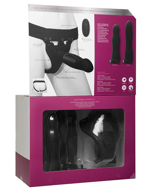 Body Extensions Be Naughty Vibrating 4 Piece Strap On Set - Black - Image 4