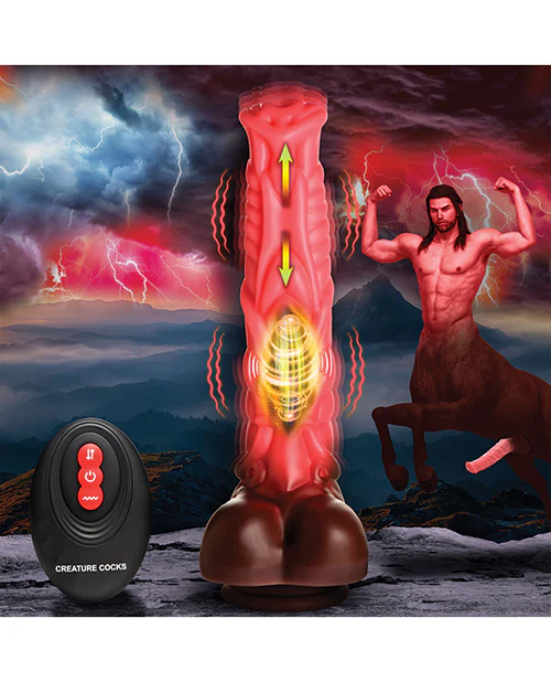 Creature Cocks Deluxe Centaur Thrusting & Vibrating Silicone Dildo w/Remote Control - Peach/Brown - Image 5