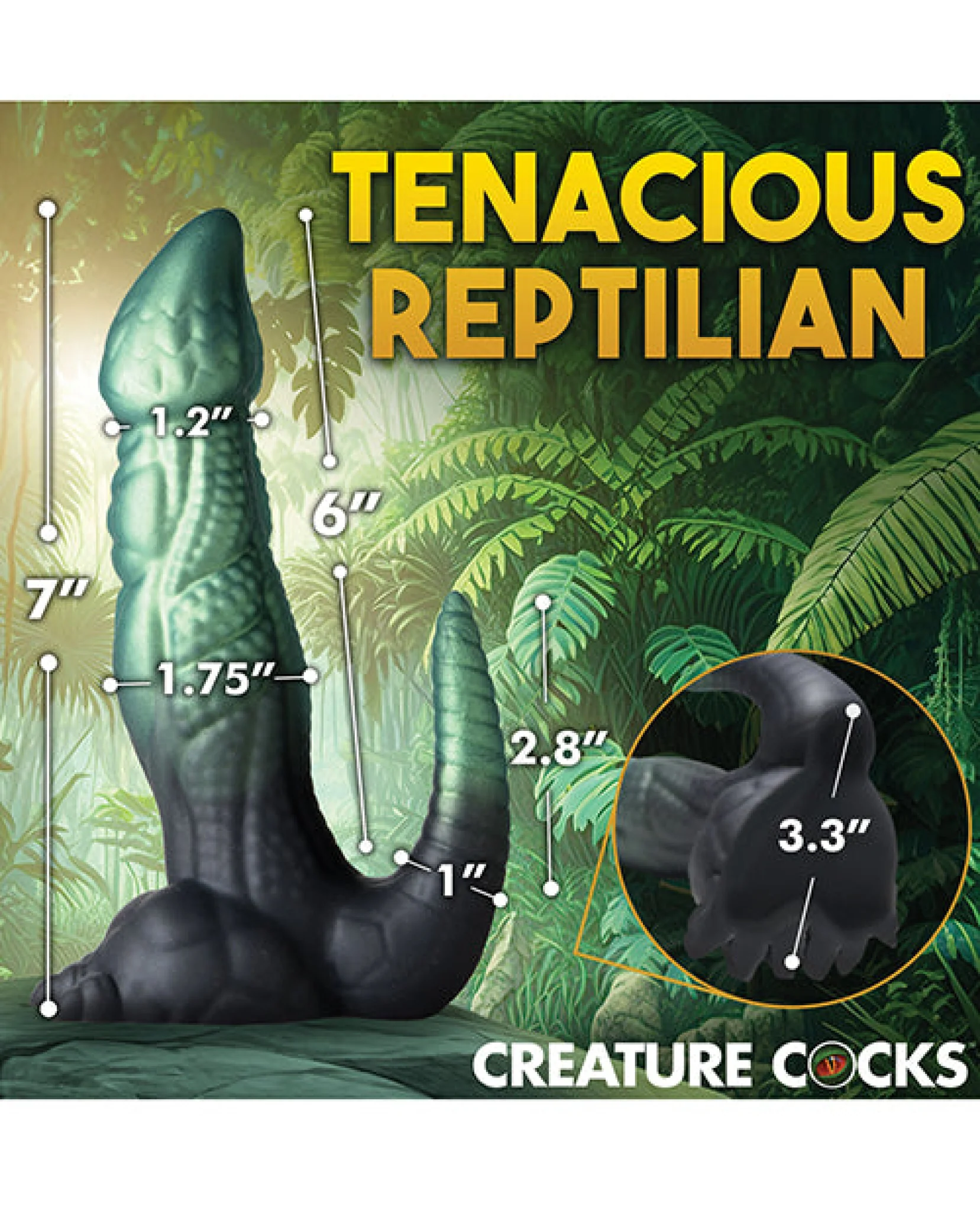 Creature Cocks Dickosaur Dinosaur Silicone Dildo  - Black/Teal - Image 3