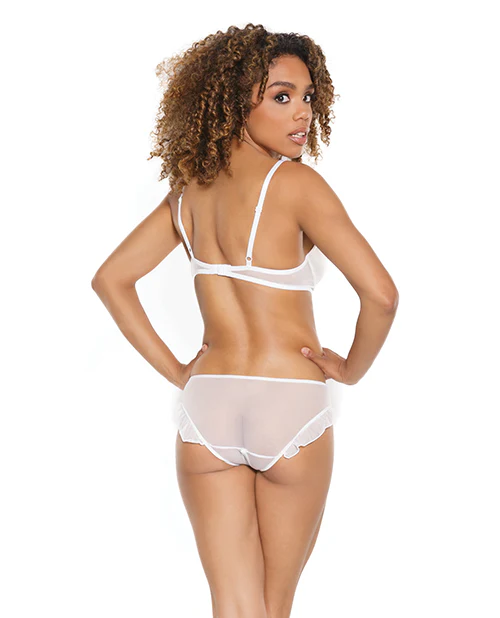 Stretch Mesh Ruffled Crotchless Teddy White - Image 4