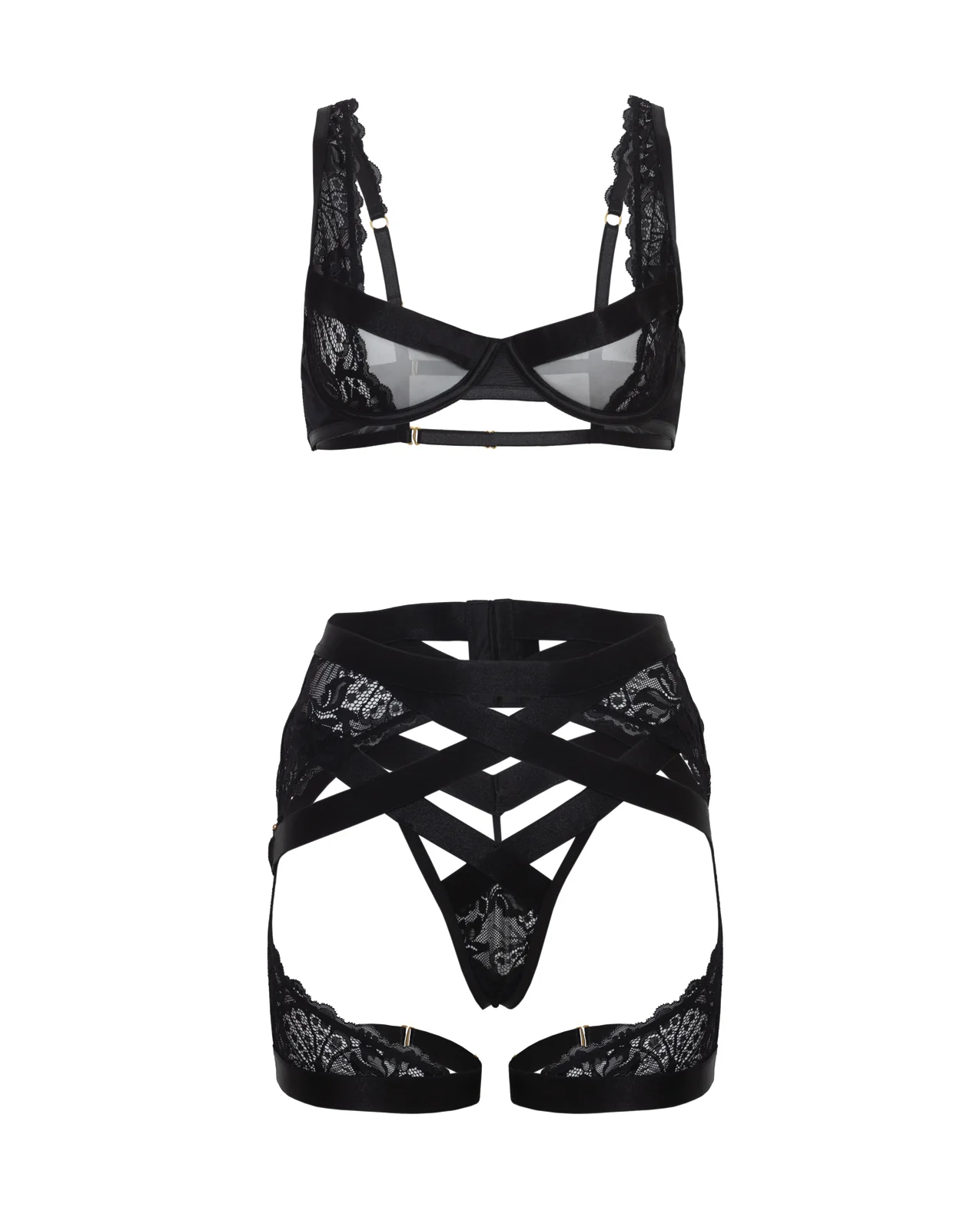Thalia Mesh & Lace Underwire 3 pc Set - Black - Image 2