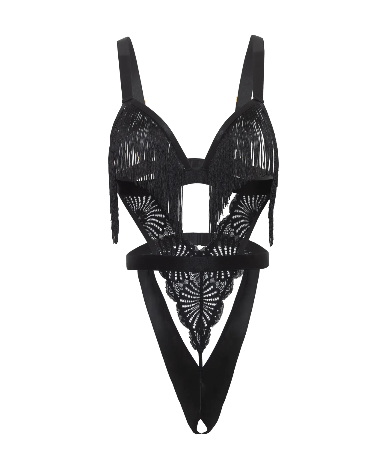Annika Open Cup Teddy w/Fringe Detail - Black - Image 3