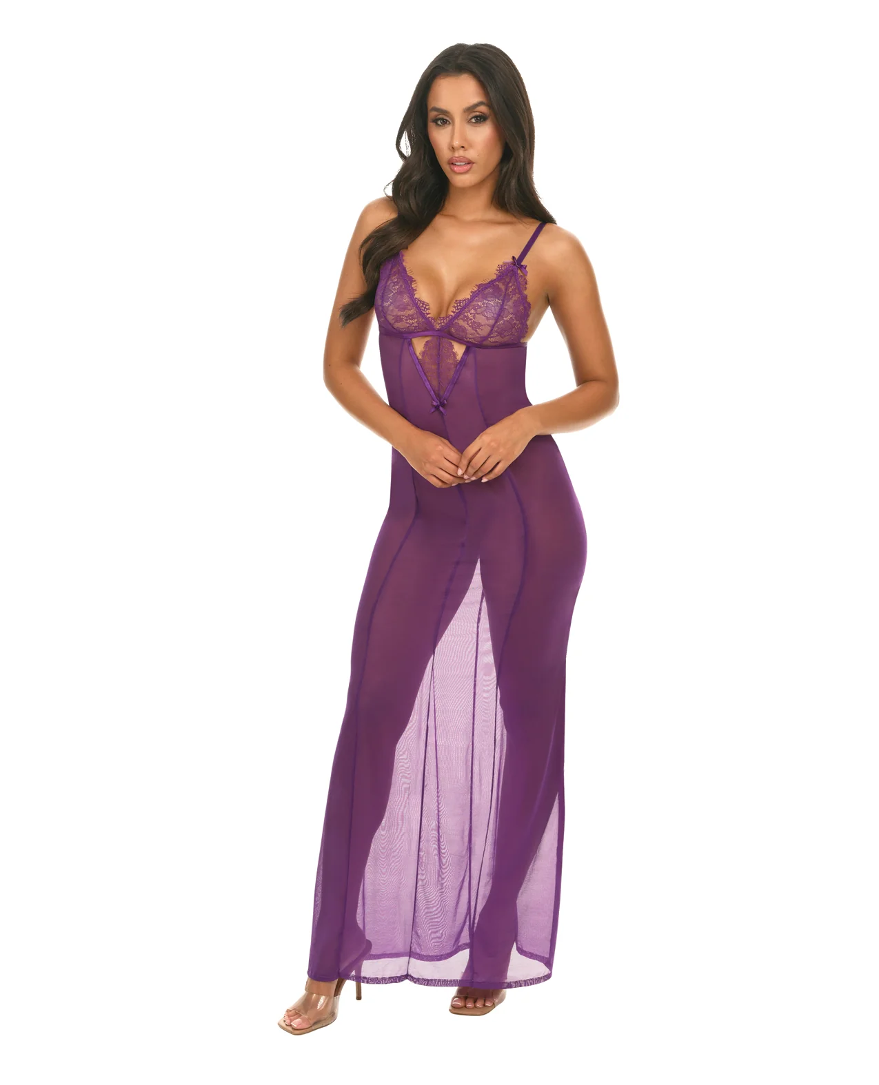 Katana Mesh & Eyelash Lace Gown - Purple - Image 2