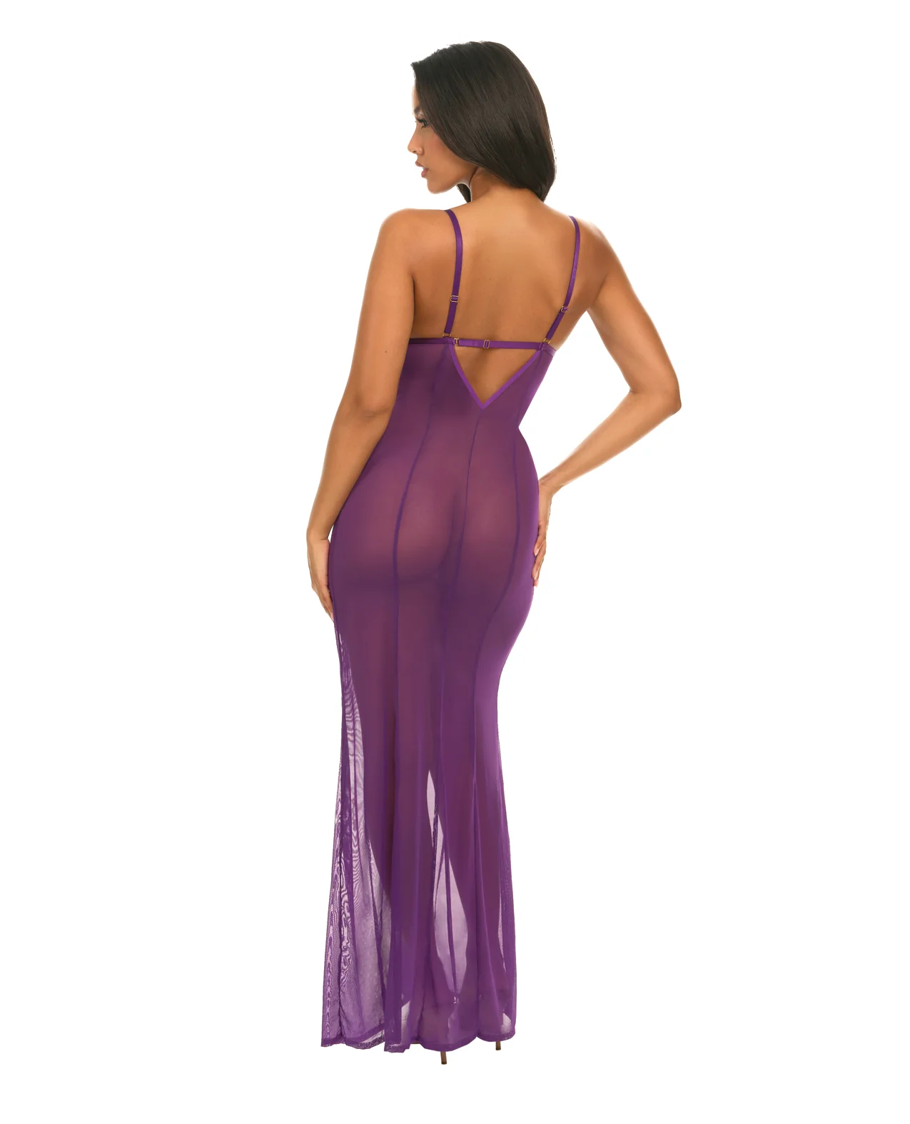 Katana Mesh & Eyelash Lace Gown - Purple - Image 3