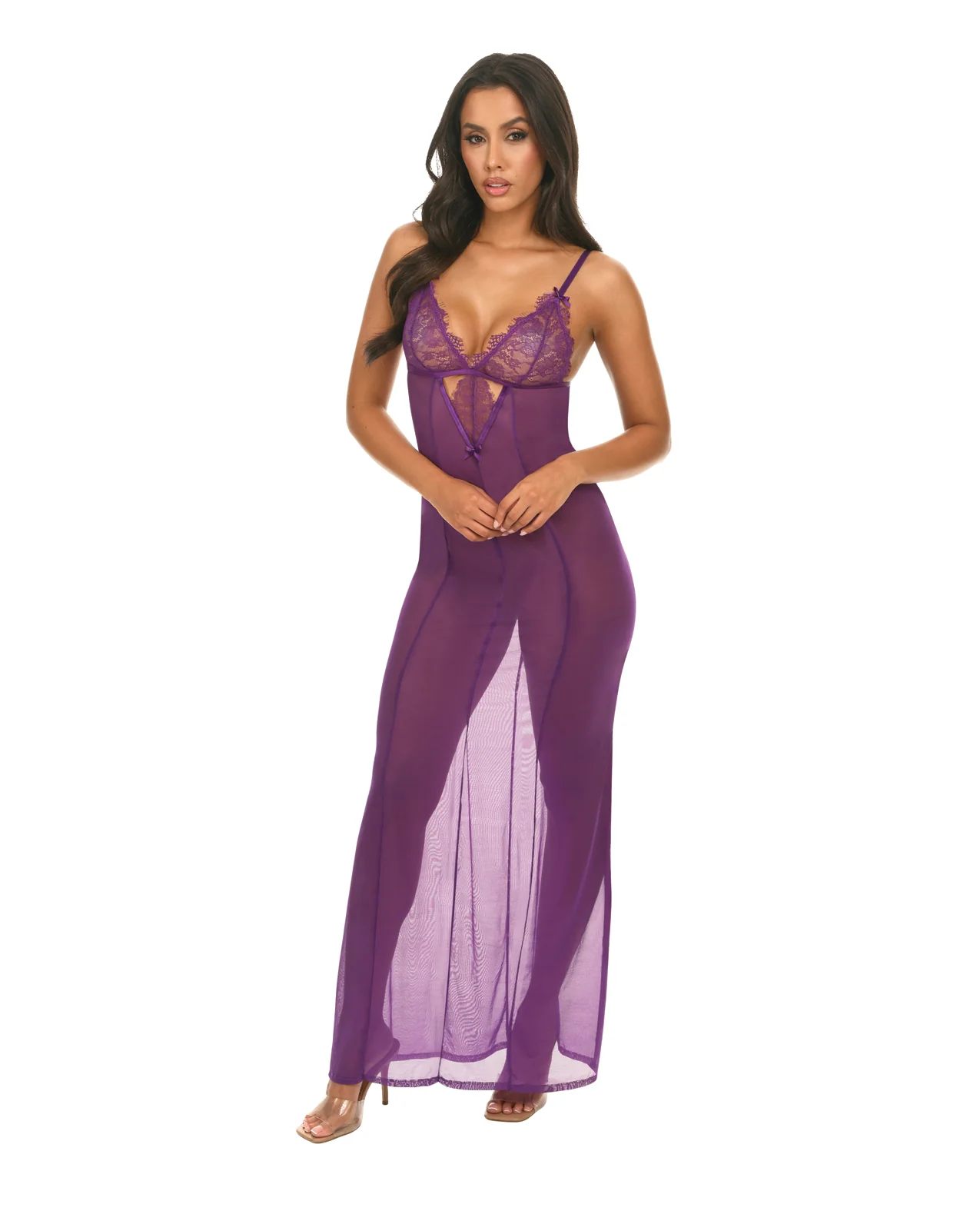Katana Mesh & Eyelash Lace Gown - Purple - Image 4