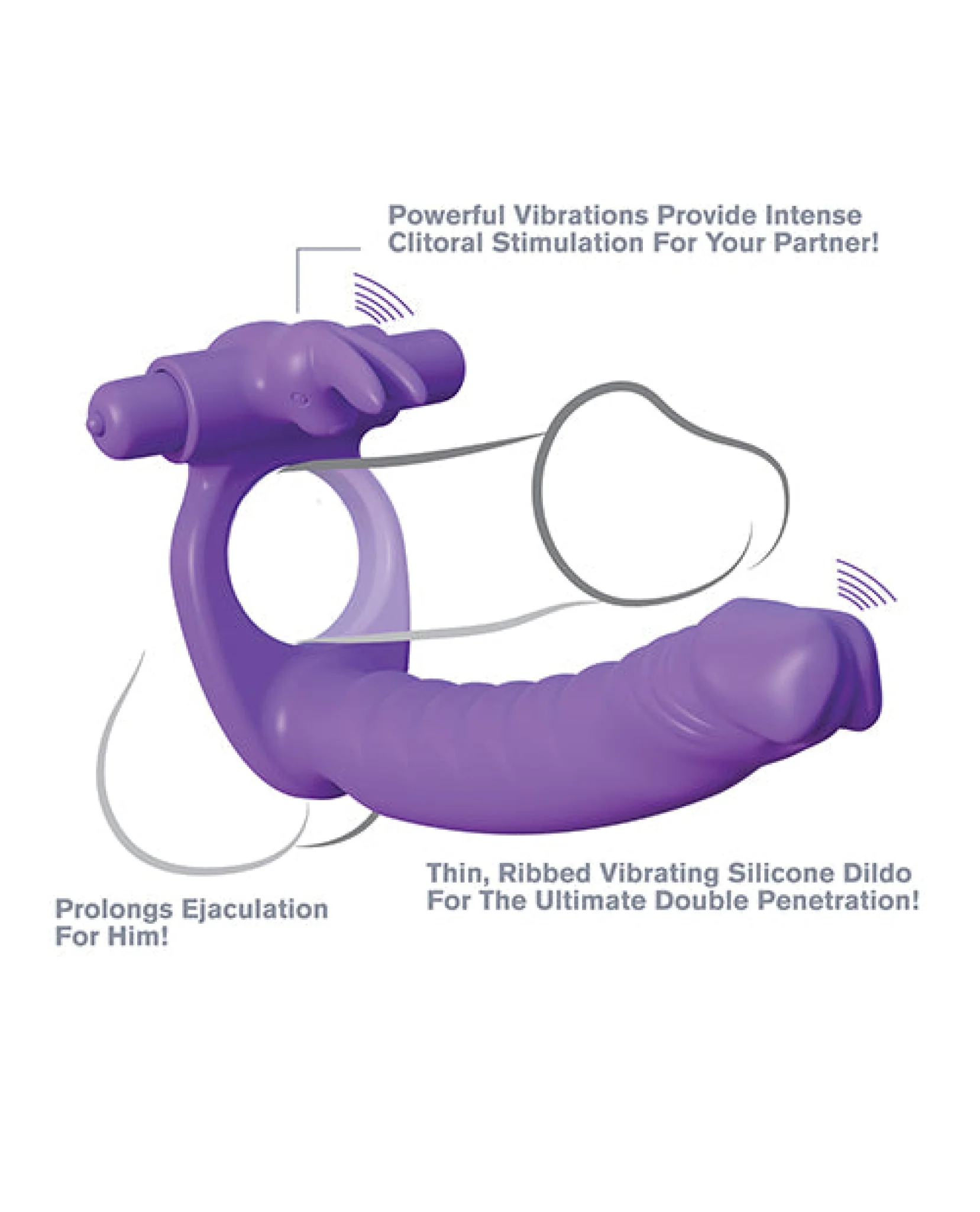 Fantasy C-ringz Silicone Double Pene Rabbit - Purple - Image 2