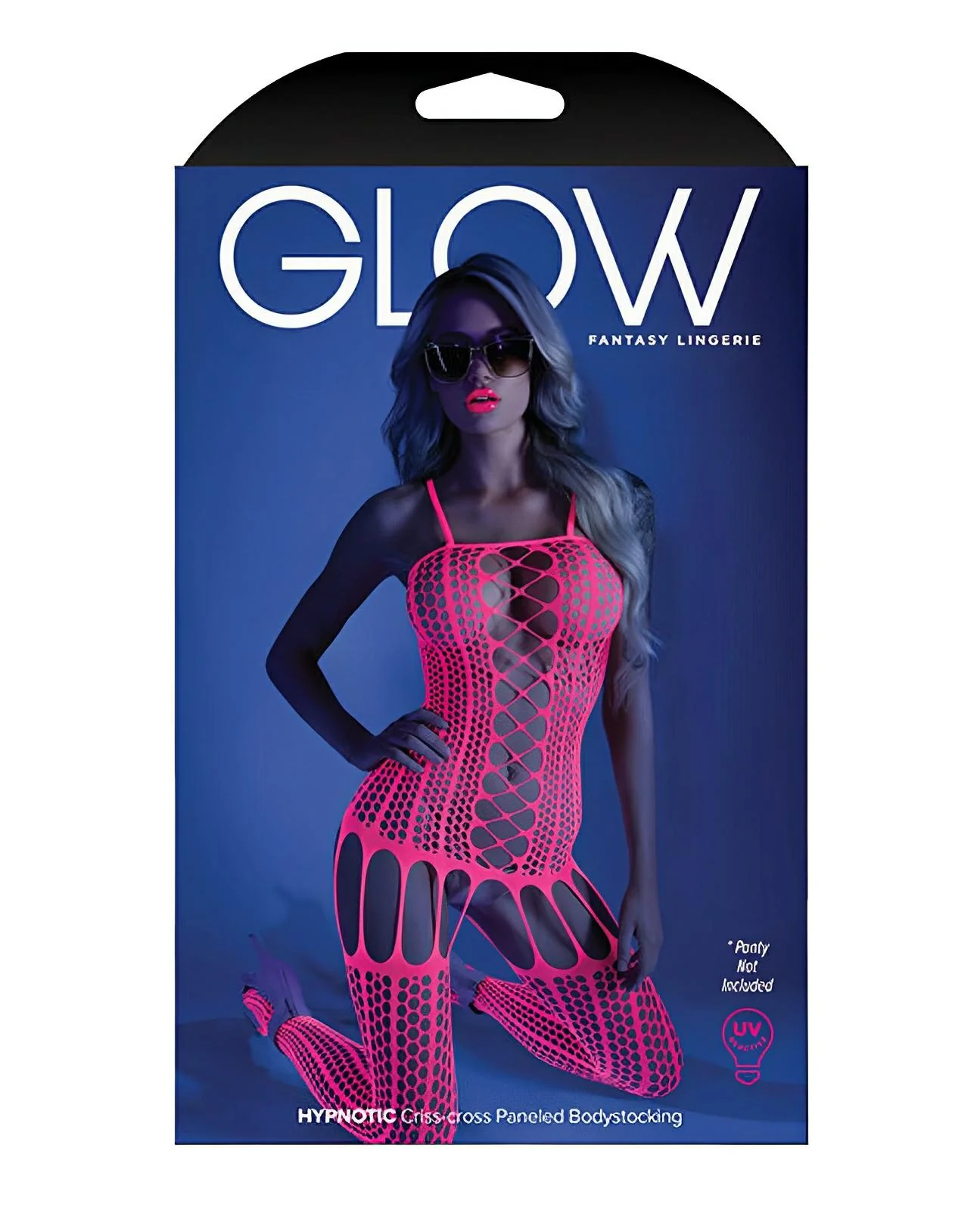 Glow Black Light Criss Cross Paneled Bodystocking Neon Pink O-s - Image 2