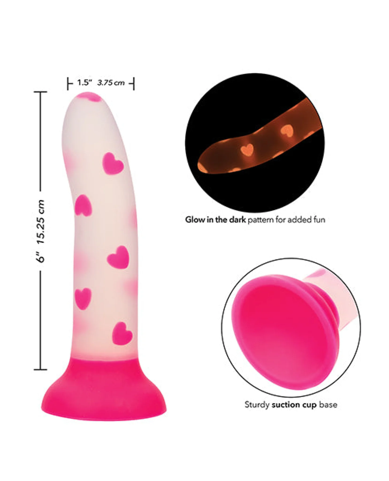 Glow Stick Heart Suction Cup Glow-in-the-Dark Dildo - Pink - Image 4
