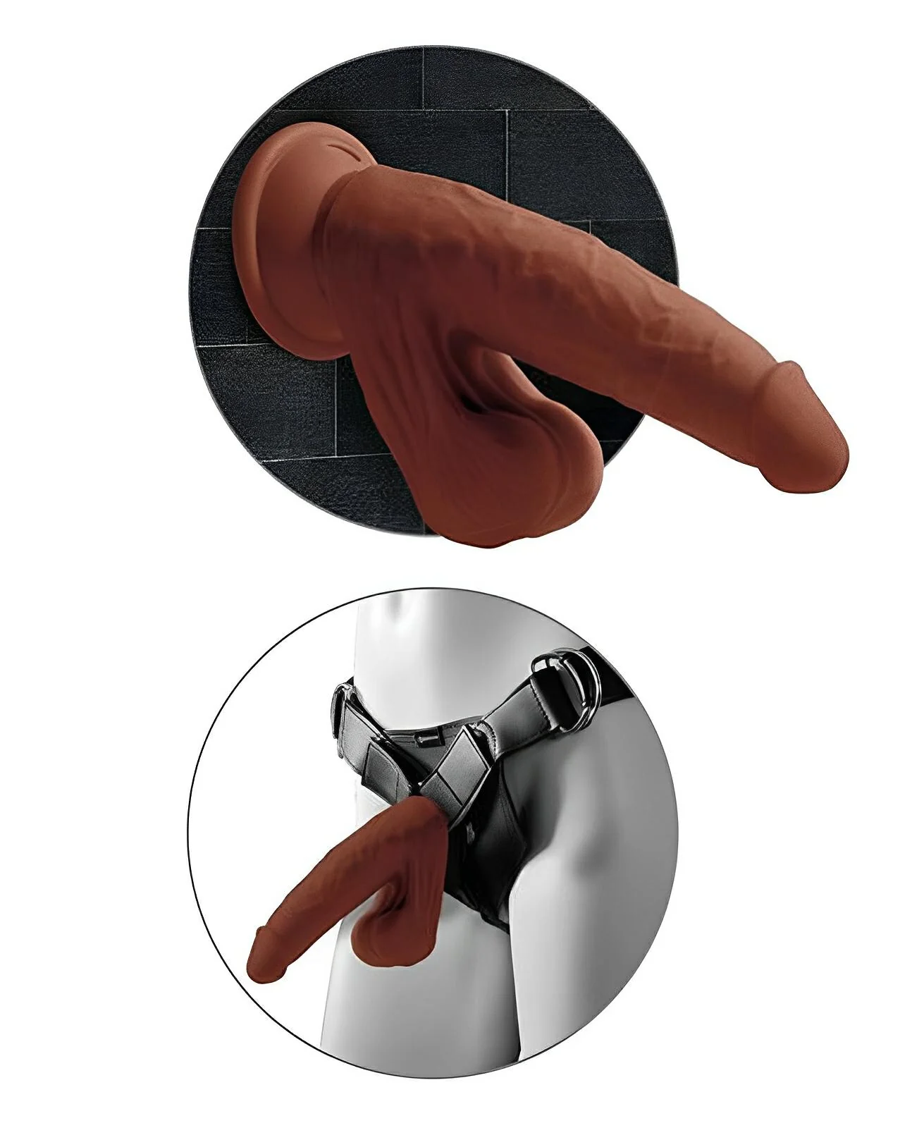 King Cock Plus 8" Triple Density Cock W-swinging Balls - Brown - Image 3