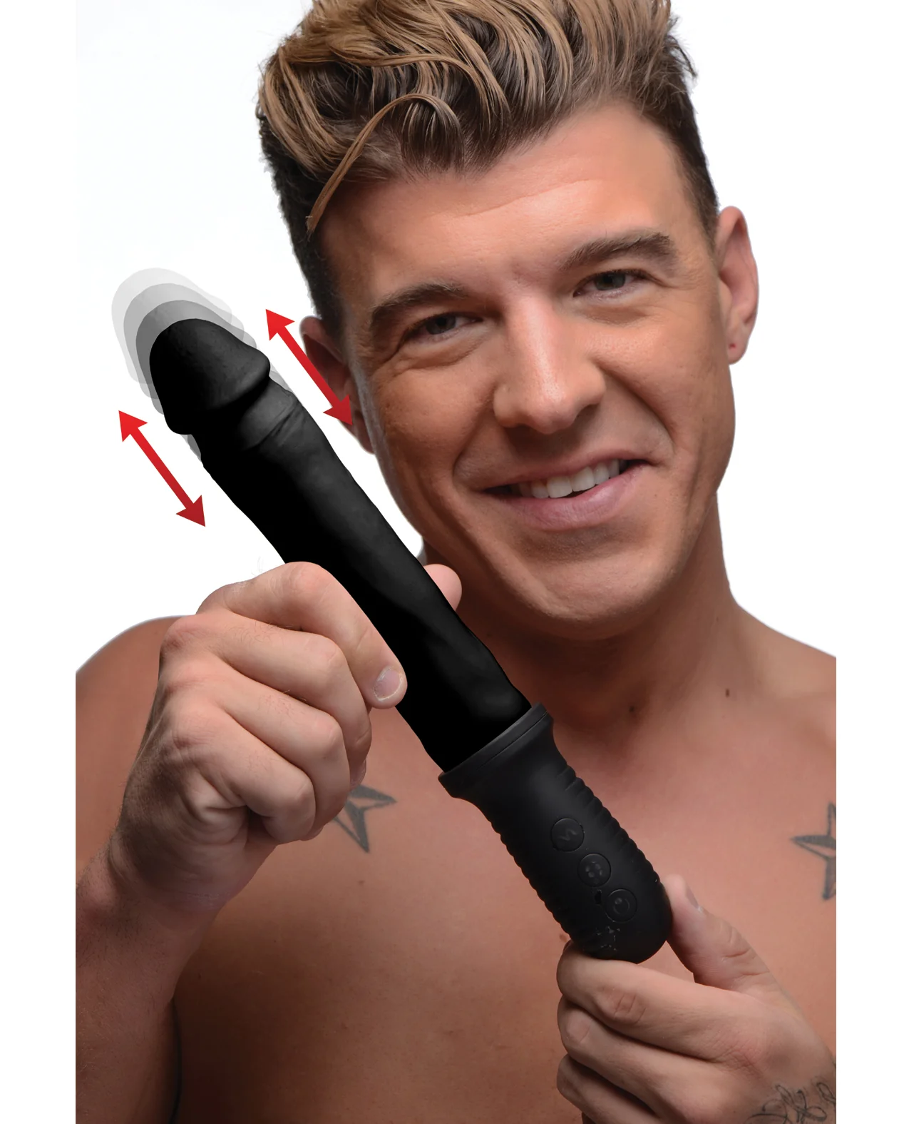 Master Series 8X Auto Pounder Vibrating & Thrusting Dildo w/Handle - Black - Image 3
