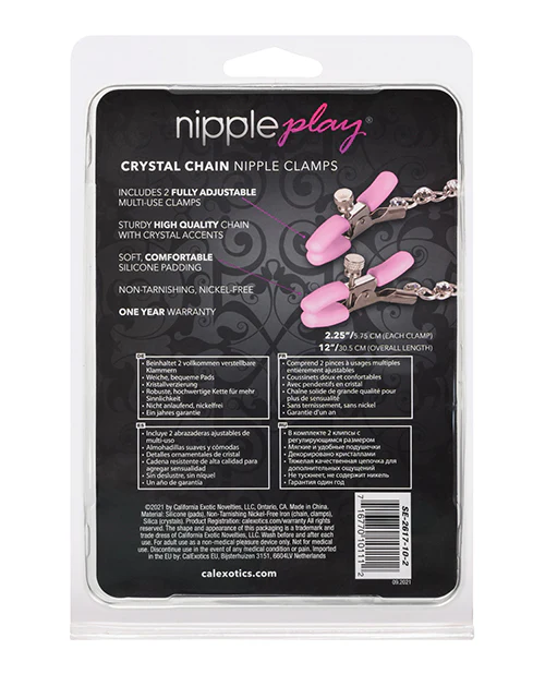 Nipple Play Crystal Chain Nipple Clamps - Pink - Image 2