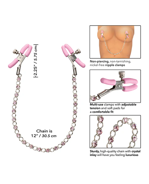 Nipple Play Crystal Chain Nipple Clamps - Pink - Image 3