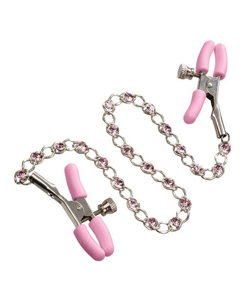 Nipple Play Crystal Chain Nipple Clamps - Pink - Image 5