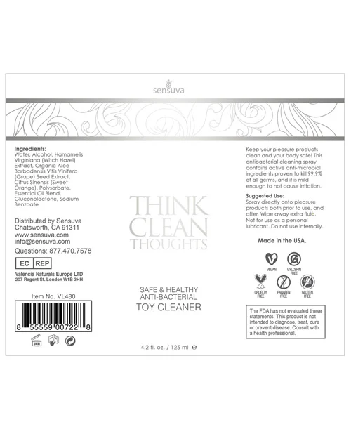Sensuva Think Clean Thoughts Toy Cleaner - 4.2 oz - Image 2