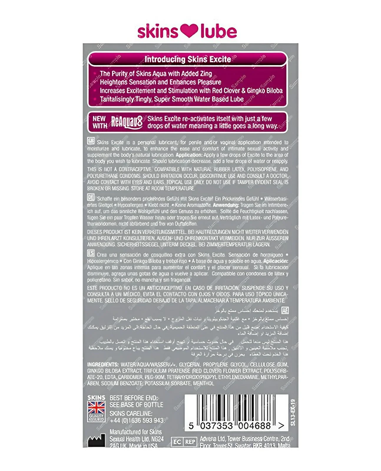 Skins Excite Water Based Lubricant - 4.4 Oz - Image 2