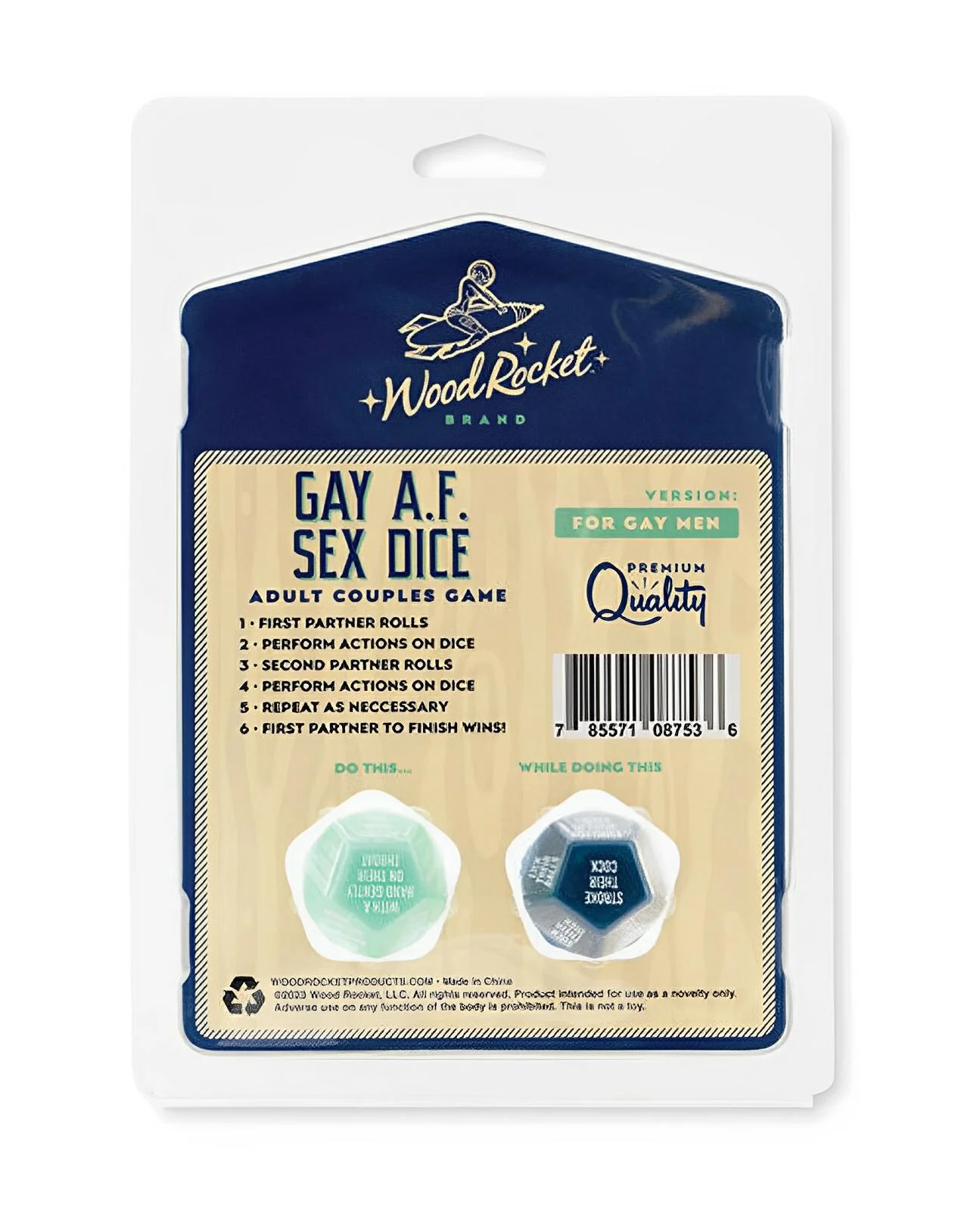 Wood Rocket Gay AF Gay Men Couples Sex Dice Game - Blue - Image 2